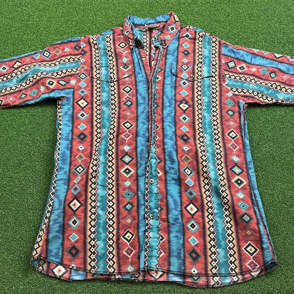 Vintage Tophand Co-Op Southwestern Print Button Up Shirt Sz L